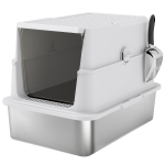 PawHut Kuweta dla kota XL, ze stali nierdzewnej z odchylanym pokrywą, łopatka do żwiru, kuweta z workiem dezodorującym, do kotów do 15 kg, jasnoszara