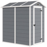 Outsunny 4 x 6ft Garden Shed, Plastic Shed with Floor, Window, Lockable Door and Vents, Resin Tool Shed for Outdoor Patio, Grey