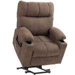 HOMCOM Fotel z funkcją podnoszenia elektryczny, fotel relaksacyjny z funkcją leżenia, funkcją ciepła i masażu, fotel TV z systemem sprężynowym, pilotem, kieszenią boczną i uchwytami na kubki, Brązowy