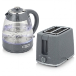 HOMCOM Kettle and Toaster Set, 1.7L 3000W Rapid Kettle with Limescale Filter, 2 Slice Toaster with 7 Browning Controls, Grey