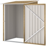 Outsunny Abri de Jardin 0.92m² en Acier Galvanisé, Cabanon de Rangement avec Porte Battante Verrouillable, Toit Incliné, 100x104x160 cm, Brun Clair Effet Bois