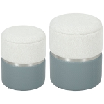 HOMCOM Nesting Round Ottoman with Storage Set of 2 - Cream/Grey
