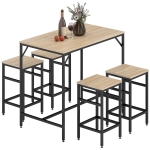 HOMCOM Ensemble Table de Bar Industriel + 4 tabourets Repose-Pieds en Bois couleur Chêne Clair Cadre en métal Noir