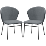 HOMCOM Lot de 2 chaises de salle à manger assise rembourrée en tissu aspect lin pieds en acier stable design moderne gris