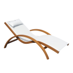Outsunny Transat Chaise Longue Design Style Tropical Bois Massif Naturel Coloris Beige Blanc