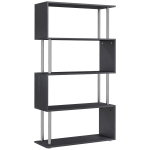 HOMCOM Librería en Forma S Estantería para Libros de 4 Niveles Mueble Estantería para Salón Oficina Estudio 80x30x145 cm Negro
