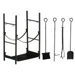 Outsunny Portalegna da Interno ed Esterno Rialzato a 2 Ripiani, Porta Legna da Ardere in Metallo con Supporti Rimovibili, Paletta, Scopa, Attizzatoio e Pinza, Capacità 70 kg, 44.5x29.5x73 cm, Nero