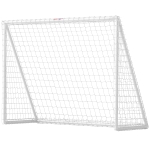 SPORTNOW But de football avec filet poteaux en PVC et piquets de sol installation rapide 2,4 x 1,8 m blanc