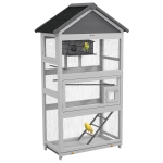 PawHut Cage à oiseaux en bois cage perroquet aire de jeux toit asphalte imperméable 92 x 52 x 171 cm gris