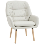 HOMCOM Sillón de Salón Moderno Acolchado de Doble Capa Tapizado en Cuero Sintético Patas de Madera 68x74x89 cm Crema