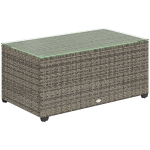 Outsunny Outdoor coffee table, woven resin side table with tempered glass top, 90 x 50 x 38 cm, Dark Gray
