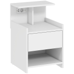 HOMCOM Mesita de Noche con Estación de Carga Puertos USB Cajón y Estantes Mesilla de Noche Dormitorio 40x40x60 cm Blanco