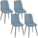HOMCOM Set 4 Sedie per Cucina Imbottite, in Tessuto Effetto Velluto e Acciaio, 45x54x87 cm, Azzurro