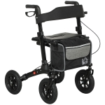 HOMCOM Deambulator pliabil 4 roți, rollator din aluminiu ușor, scaun căptușit, spătar, mânere reglabile, 69x64x98,5cm negru