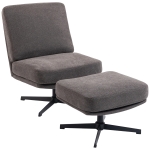 HOMCOM Fauteuil met hocker Draaibare loungestoel in linnenlook voor woonkamer Donkergrijs