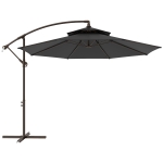 Outsunny 2.7m Garden Banana Parasol Cantilever Umbrella with Crank Handle, Double Tier Canopy and Cross Base for Outdoor, Hanging Sun Shade, Black