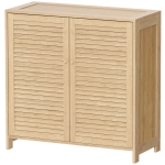 HOMCOM Bamboo Shoe Cabinet with Louvered Doors, 14 Pairs Shoe Storage Cabinet with Adjustable Shelves for Hallway, Natural