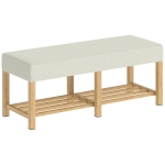 HOMCOM Banc pentru încălțăminte, banc de depozitare cu șezut capitonat, raft deschis, lemn de hevea, 120x44x48cm, lemn natural