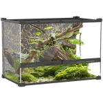 PawHut Terrarium voor reptielen Glazen terrarium 48L met voorventilatie stenen achterwand draaivergrendeling 50 x 30 x 35 cm Zwart