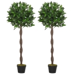 Outsunny Artificial Bay Laurel Topiary Trees w/ Pot Fake, Set Of 2 120cm/4FT Indoor Greenery Plant Home Office Garden Decor Green