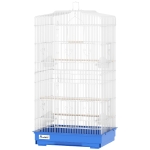 PawHut Cage pour Oiseaux Volière Métallique avec 4 Mangeoires 3 Perchoirs Balançoire et Tiroir Amovible Poignée 46,5x35,5x92 cm Bleu