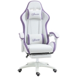 Vinsetto Cadeira Gaming de Couro PU com Altura Ajustável Reclinável 135° e Apoio para os Pés Retrátil 65x65x121-129 cm Branco e Roxo