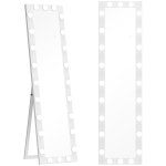 HOMCOM Oglindă de corp întreg 150x40 cm, oglindă LED cu 24 de becuri, 3 nuanțe de lumină, independentă, sprijinită sau pentru montare pe perete, Alb