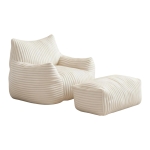 Soft Bean Bag Chair with Footrest and High-Density Shredded Foam, Modular Ergonomic Sofa with Breathable Fabric, 117L x 98W x 75H cm, White