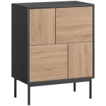 HOMCOM Sideboard cu uși push-to-open, dulap pentru sufragerie cu picioare metalice, dulap de bucătărie, MDF, Negru+lemn natural