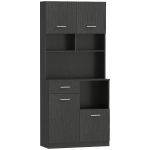 HOMCOM Dulap de bucătărie, bufet cu sertar, uși Soft-Close, 80 x 35 x 180 cm, Negru
