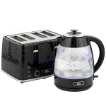 HOMCOM 1,7L 2200W snelkokende waterkoker en 4-sleuven-toasterset met kalkfilter, zwart