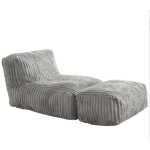 Modular Bean Bag Sofa with Ottoman and Removable Machine-Washable Cover, Couch with High-Density Foam, 160L x 80W x 66H cm, Light Gray