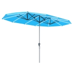Outsunny Umbrelă dublă cu lumini solare, aluminiu, poliester, protecție UPF50+, rezistentă la UV, umbrelă pentru terasă, Albastru