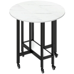HOMCOM Folding Dining Table, Drop Leaf Table with Open Shelf, Rolling Kitchen Table for Dining Room, Small Spaces, White Marble