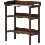 Outsunny Mesa de Jardinería de Madera con Superficie Metálica Estantes y Ganchos para Jardín Terraza 76x37x89 cm Carbonizado