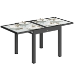 Outsunny Tavolo da Pranzo Allungabile da Giardino con Piano in Vetro e Alluminio, 80-160x80x75 cm, Nero e Trasparente