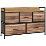HOMCOM Cómoda com 5 Gavetas de Tecido Cómoda de Estilo Industrial com Estrutura Metálica para Quarto 98x29x63 cm Carvalho