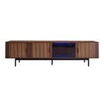 Mueble bajo para televisor con iluminación LED, 3 puertas con textura tallada, gran capacidad de almacenamiento, 200x35x53 cm, Color natural