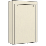 HOMCOM Armoire penderie en tissu meuble de rangement tringle à vêtements et étagères ouvertes 103x43x162,5cm crème