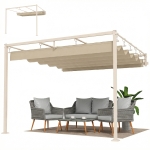 Outsunny Pergola adossée 3x3 m avec toit rétractable coulissant UV30+ et trous de drainage, Beige