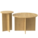 Set 2 tavolini da salotto annidiati con piani rotondi e struttura laterale verticale, 76x76x50 cm/40x40x56,5 cm, color legno