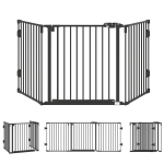 PawHut Absperrgitter Hund Freistehendes Verstellbares Schutzgitter 202,5 x 76 cm Hundegitter Klappbar Türschutzgitter Hundeabsperrgitter für Treppen, Türen, Küche, Flur, 3 Paneelen, Schwarz