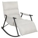 HOMCOM Poltrona Baloiço com Encosto e Apoia-Pés Ajustáveis 105° Estofada em Linho com Bolso Lateral Cinzento e Branco