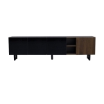 Moderno Móvel de TV de 4 Portas, Grande Capacidade de Arrumação, Design Vintage, 180x38x50 cm, Preto+Cor Natural