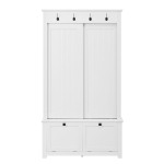 Garderobenschrank mit Schiebetüren und integriertem Schuhschrank, multifunktionales Aufbewahrungssystem mit Haken, 100 x 50 x 180 cm, Weiß