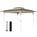 Outsunny Tonnelle pliante 350x350 cm Pop-up avec hauteur réglable 3 niveaux double toit fermeture centrale et housse UPF50+ kaki