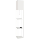 HOMCOM Lampă de Podea LED cu Rafturi, Lampă Modernă cu Comutator cu Pedală și Porturi USB, Temperatură de Culoare Reglabilă pentru Living și Dormitor, Alb