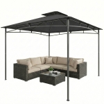 Outsunny Pavillon 3x3 m Imperméable Stable Résistant à l'hiver Pavillon de jardin avec cadre supérieur rétractable Double toit Gris foncé