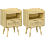 HOMCOM Set of Two Rattan Weave Bedside Tables - Wood Effect