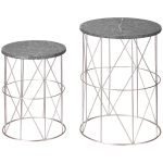 Outsunny 2er-Set Beistelltisch Stapelbar Gartentisch in Marmor Optik Balkontisch aus Metall, runder Kaffeetisch 50kg belastbar, Ø38x52,5 cm Sofatisch für Outdoor Indoor Balkon Rose+Gold+Grau